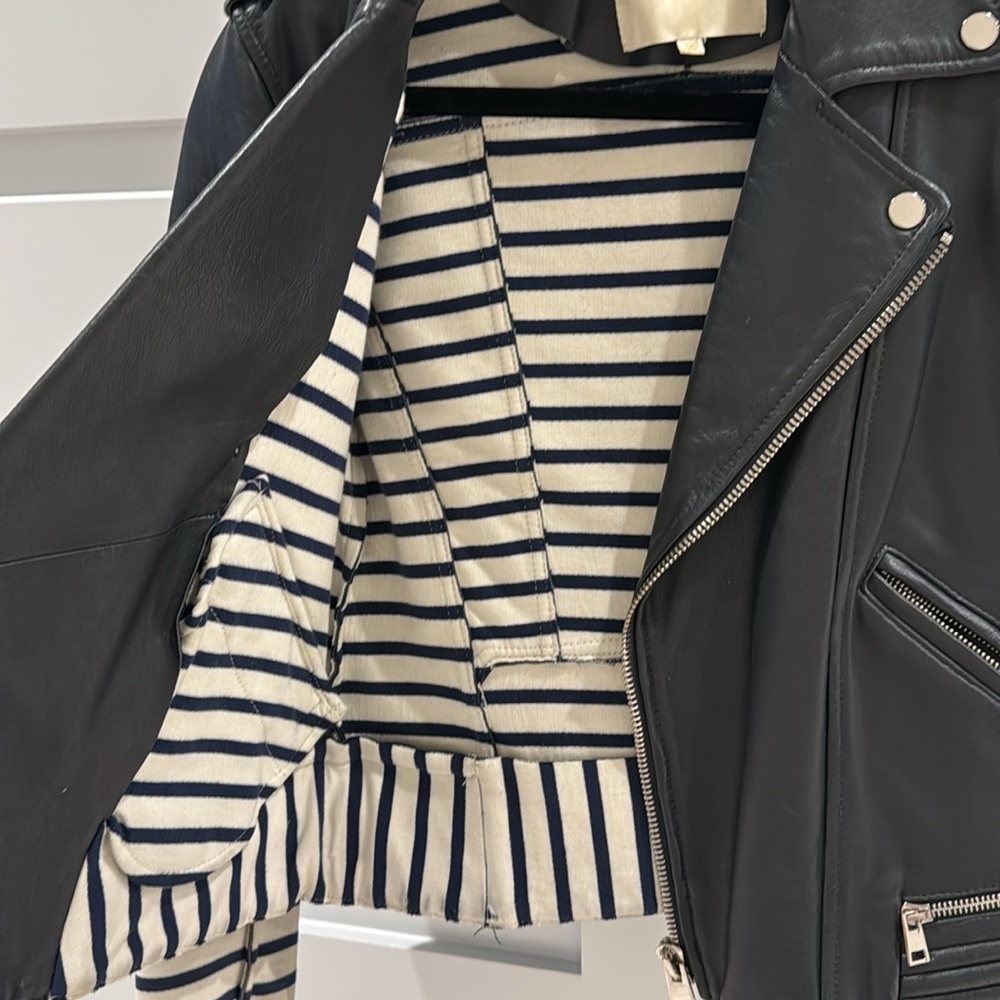 Maje Navy Leather Biker Jacket - Picture 6 of 6